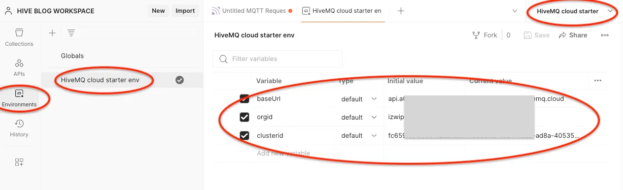 HiveMQ Cloud Starter Environment on Postman