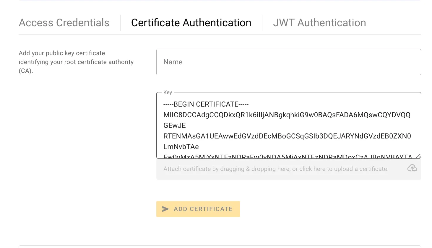 HiveMQ Client Certificate Authentication Key