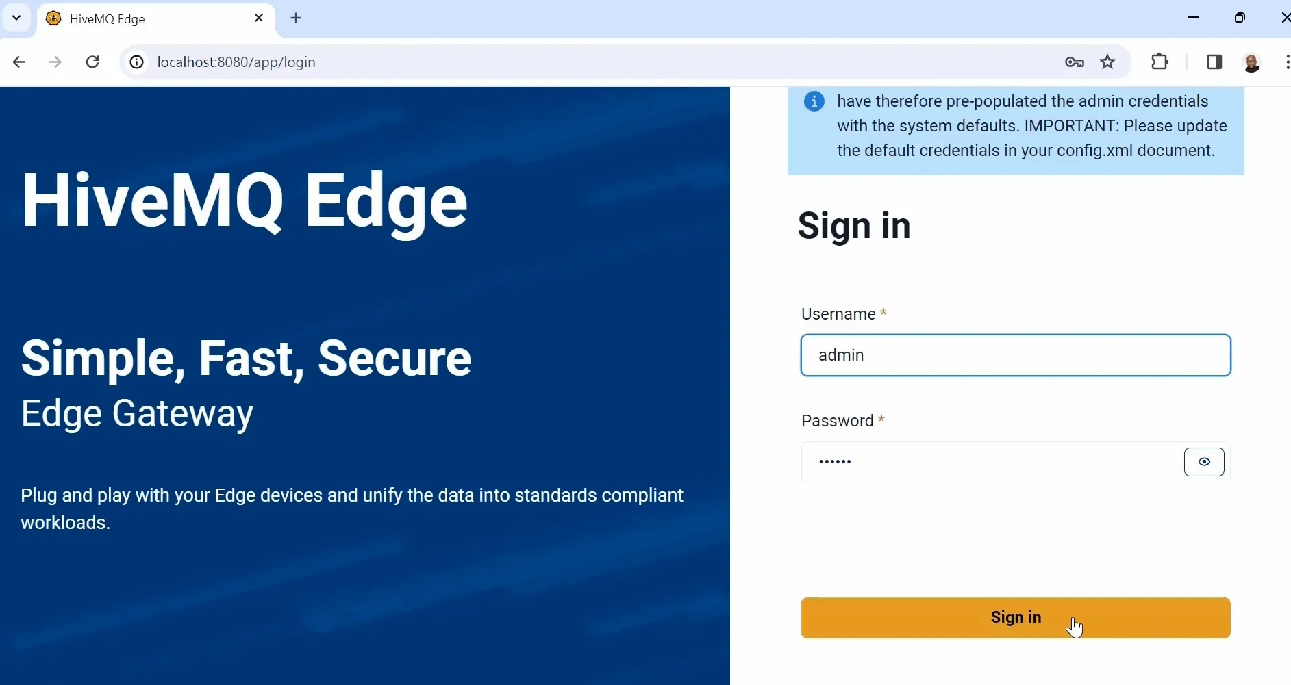 Sign-in to HiveMQ Edge