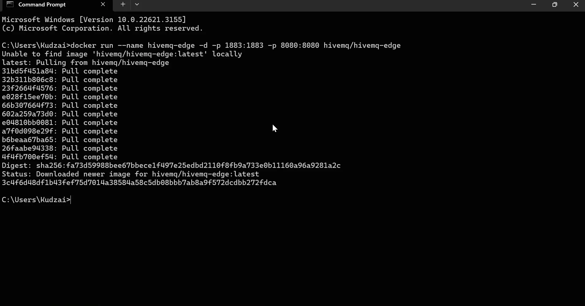 The Docker command to download HiveMQ Edge