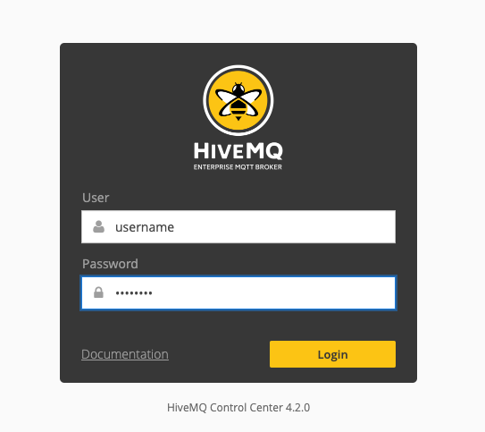 HiveMQ control center login page