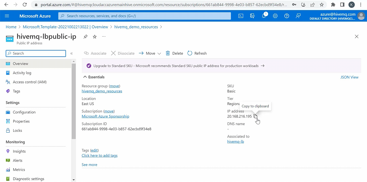 This is the screen that shows public IP of a HiveMQ broker cluster