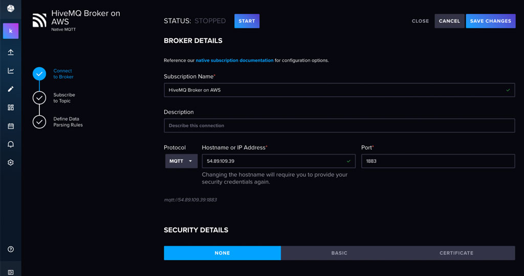 InfluxDB Cloud Native Collectors user interface to add Broker details