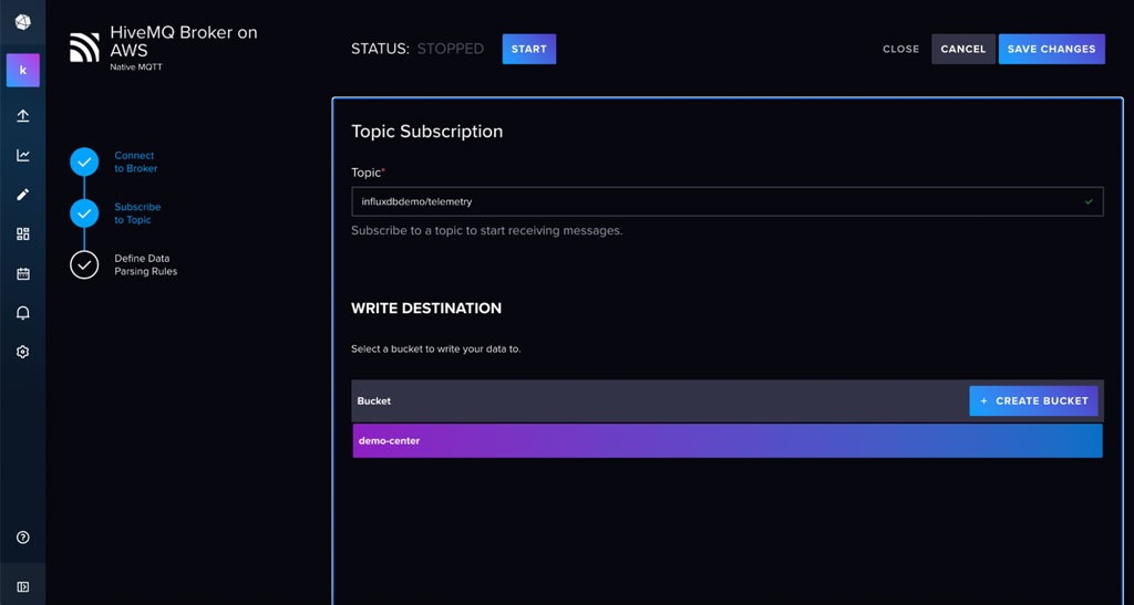 InfluxDB Cloud Native Collectors user interface to add MQTT topics InfluxDB Cloud Native Collectors user interface to add MQTT topics