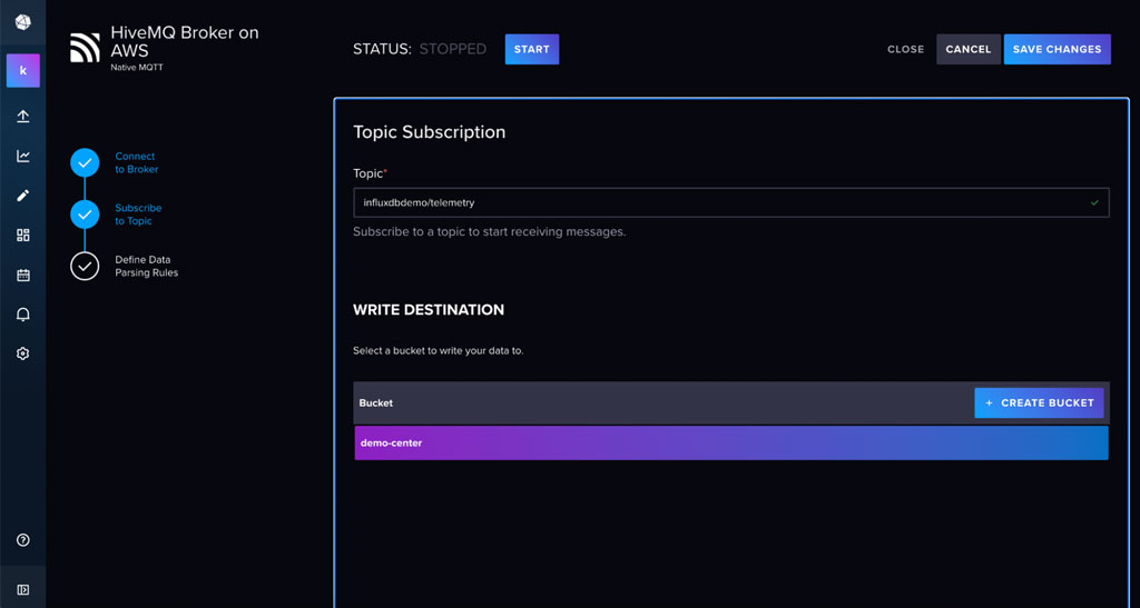  InfluxDB Cloud Native Collectors user interface to add MQTT topics