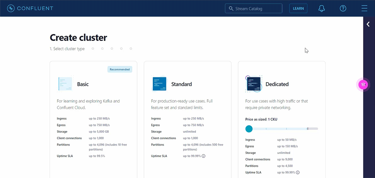 This is the screen that shows cluster creation options on Confluent Cloud This is the screen that shows cluster creation options on Confluent Cloud