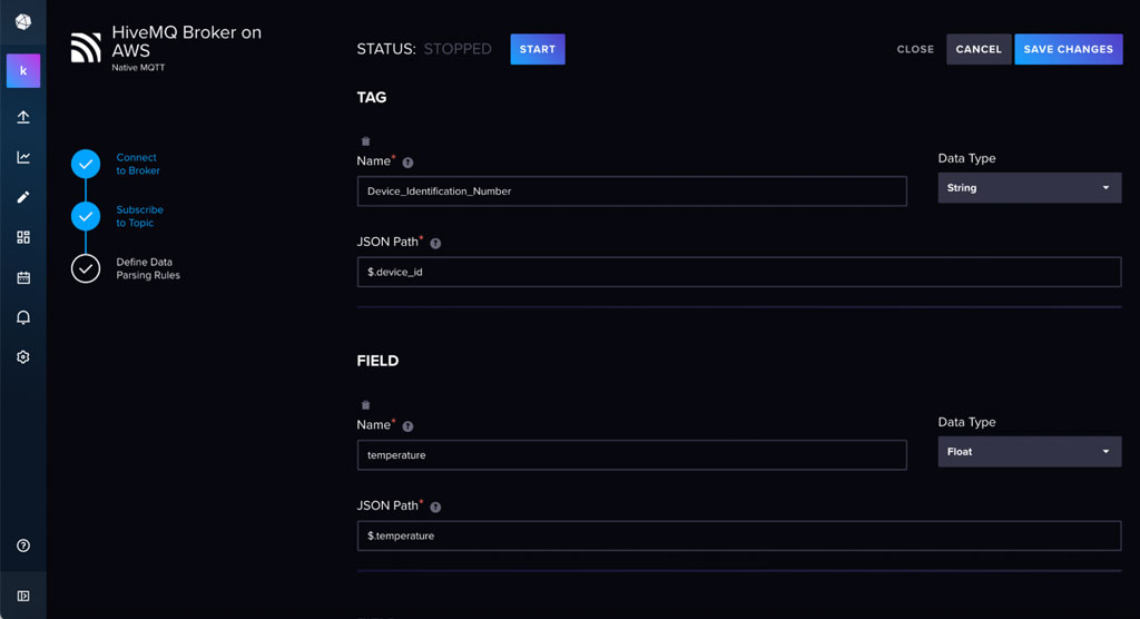 InfluxDB Cloud Native Collectors user interface to define data parsing rules