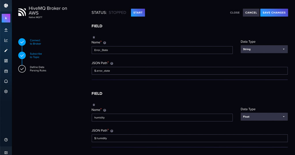 InfluxDB Cloud Native Collectors user interface to define data parsing rules