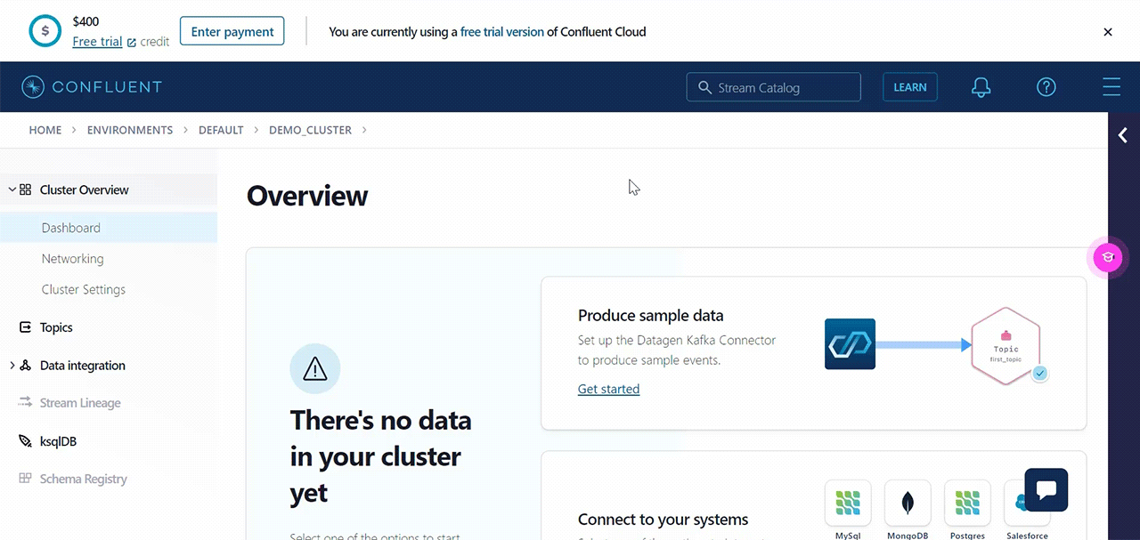 This is the screen that shows Cluster Overiew on Confluent Cloud This is the screen that shows Cluster Overiew on Confluent Cloud