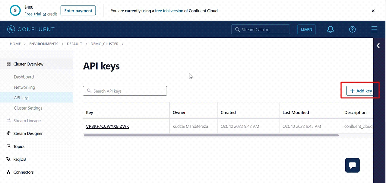 This is the screen that shows API key generation page This is the screen that shows API key generation page