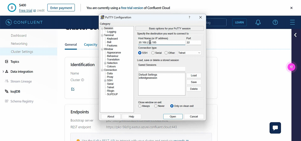 This is the screen that shows Putty connection to Azure Virtual machine