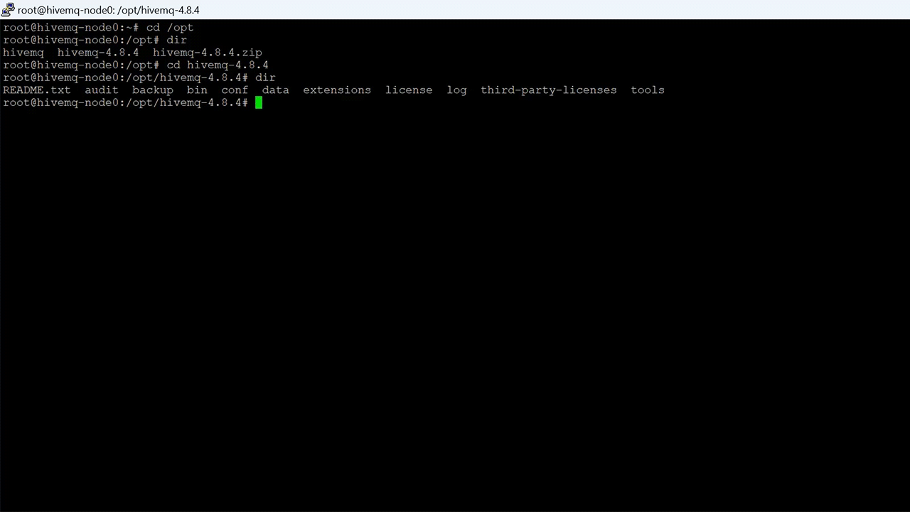 This is the screen that shows navigation to HiveMQ broker directory This is the screen that shows navigation to HiveMQ broker directory