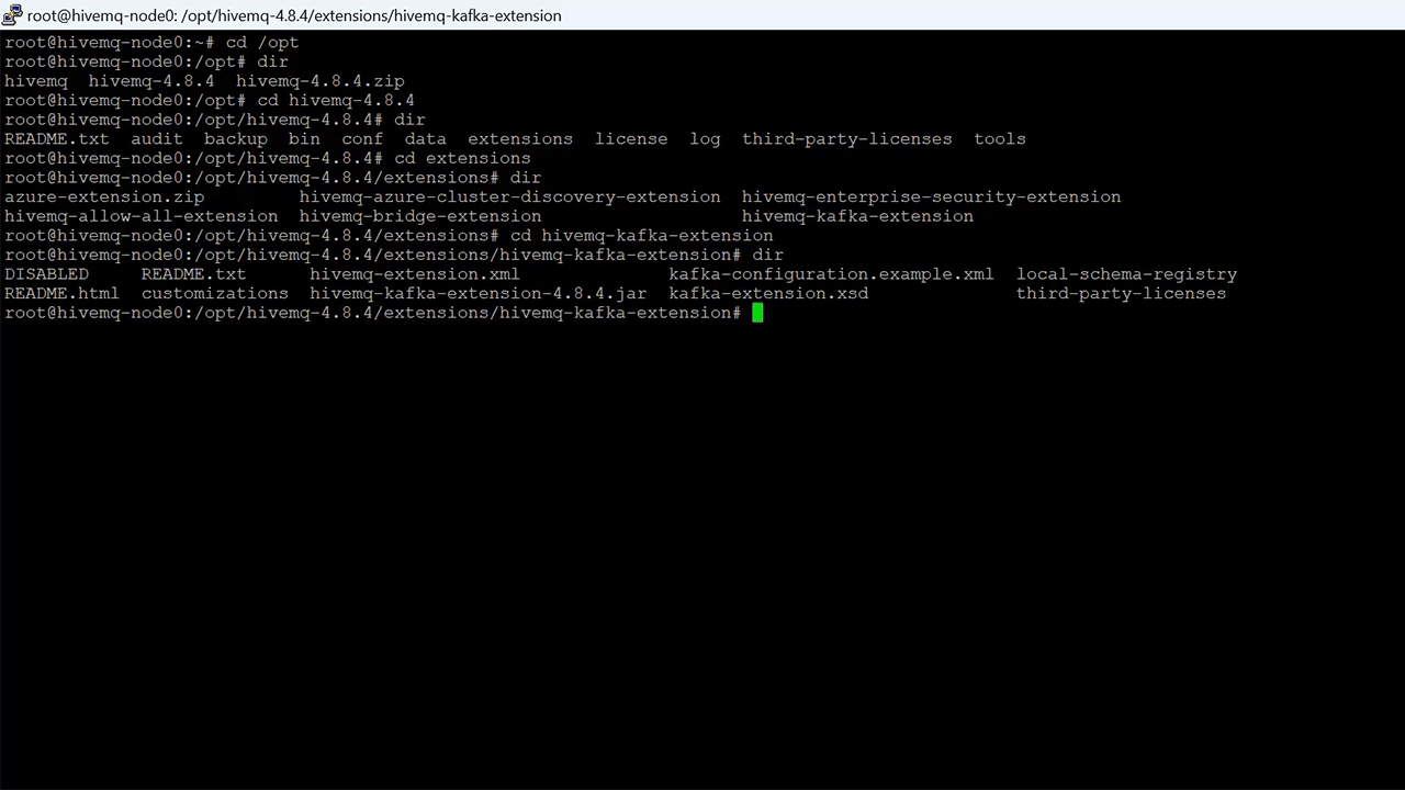 This is the screen that shows navigation to Kafka extension directory This is the screen that shows navigation to Kafka extension directory
