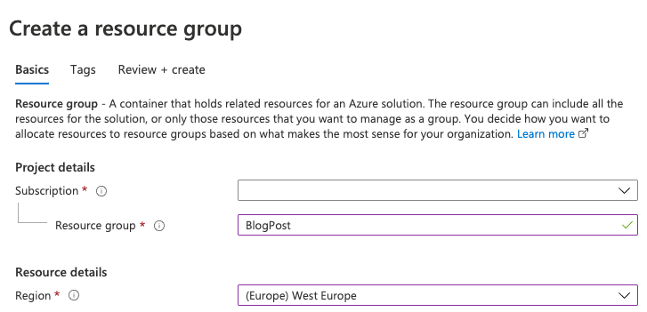 Create Azure resource group