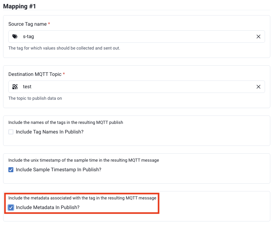 Enable metadata for a northbound mapping