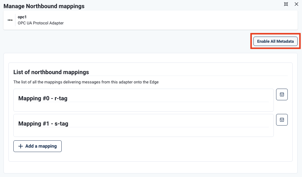 Button for enabling metadata for all northbound mappings