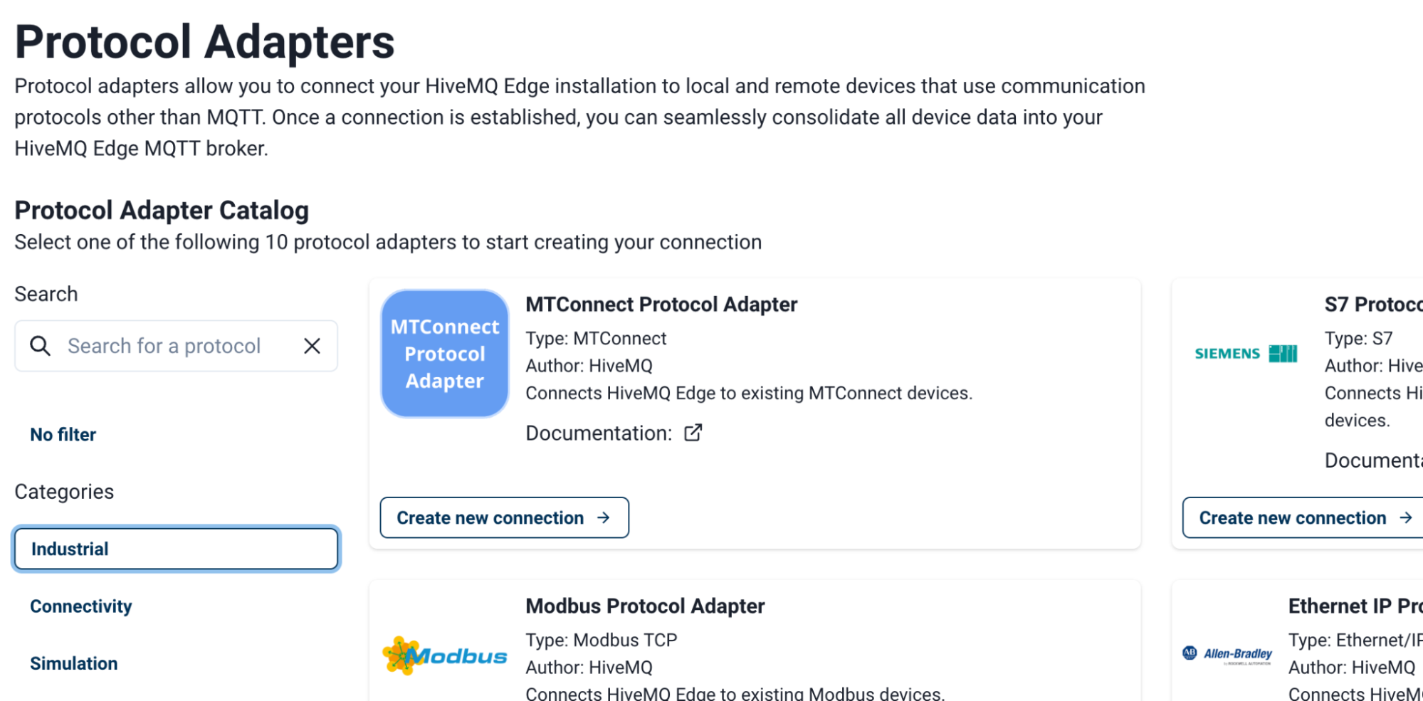 MTConnect Protocol Adapter page