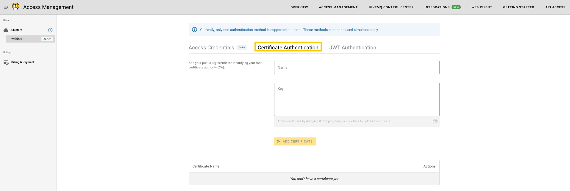 Access Management in HiveMQ Cloud Starter
