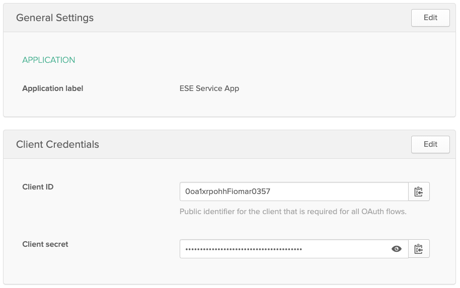 Okta application Client ID and Client secret