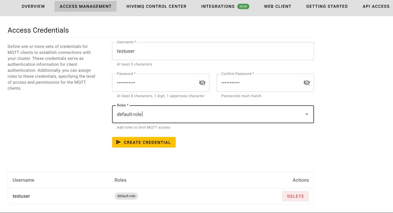 HiveMQ Cloud Starter Create Credentials