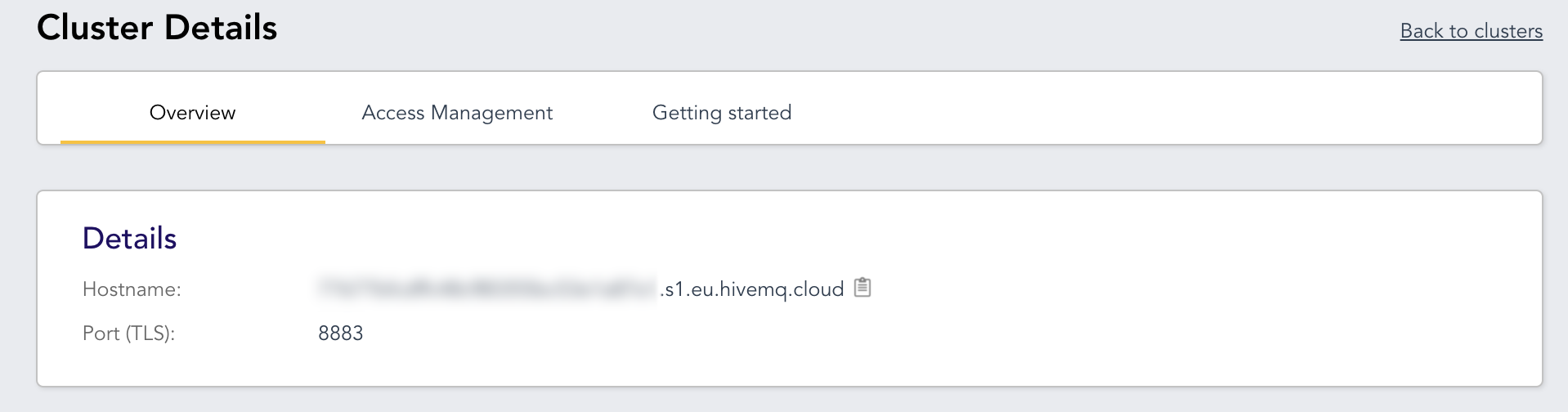 HiveMQ Cloud Cluster Overview