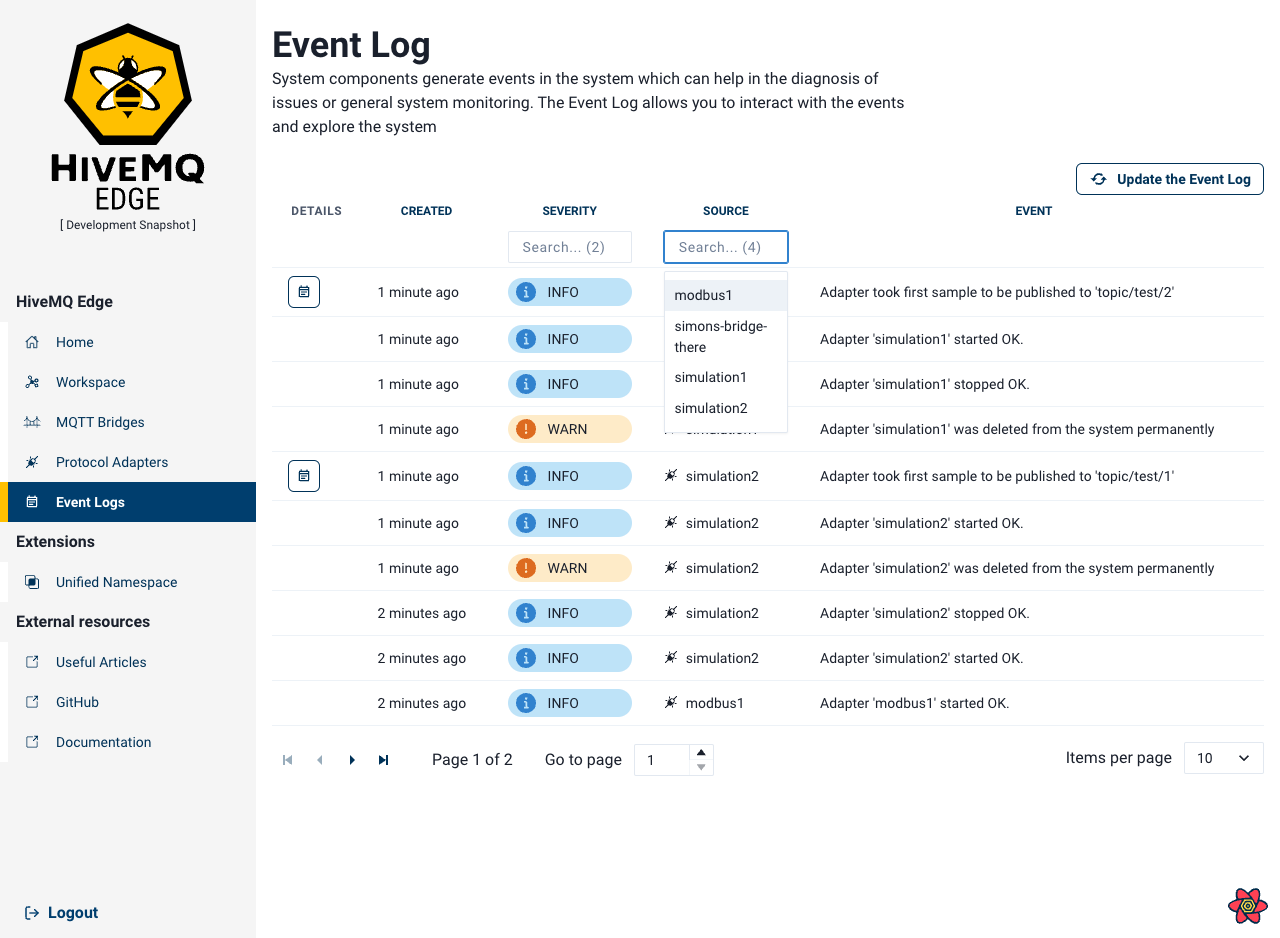 HiveMQ Edge Event Logs