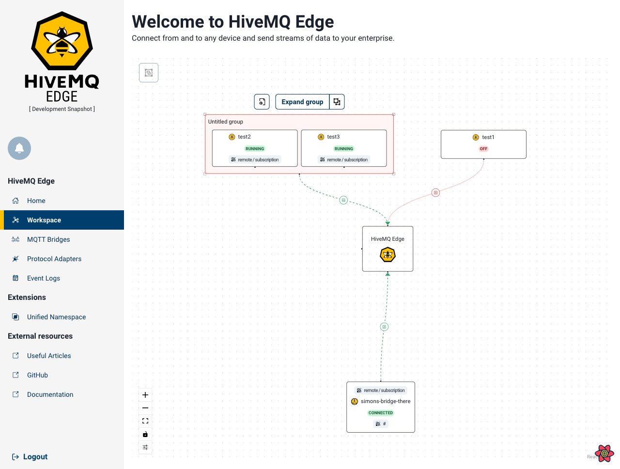 HiveMQ Edge Workspace Grouping