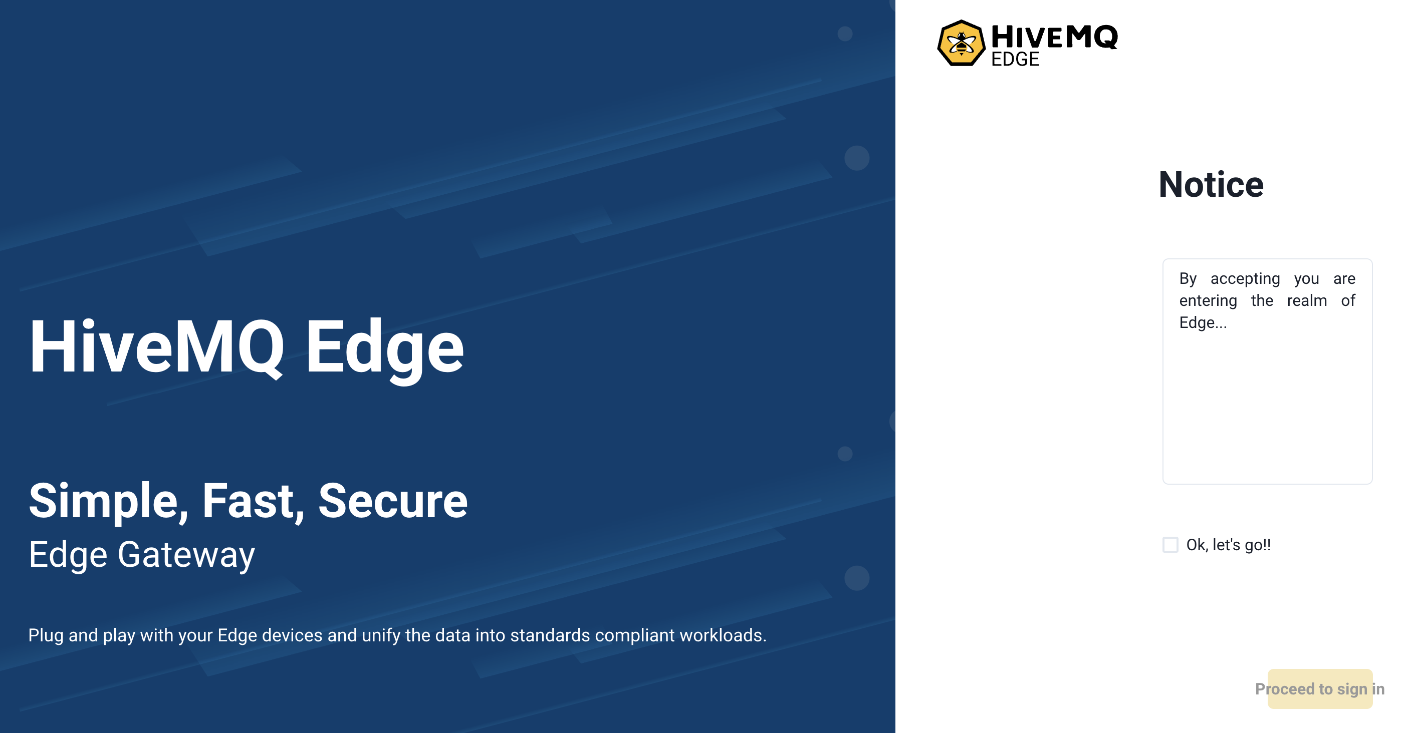 HiveMQ Edge pre-Login Notice