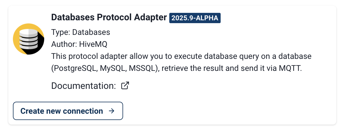 Databases Protocol Adapter Create new connection