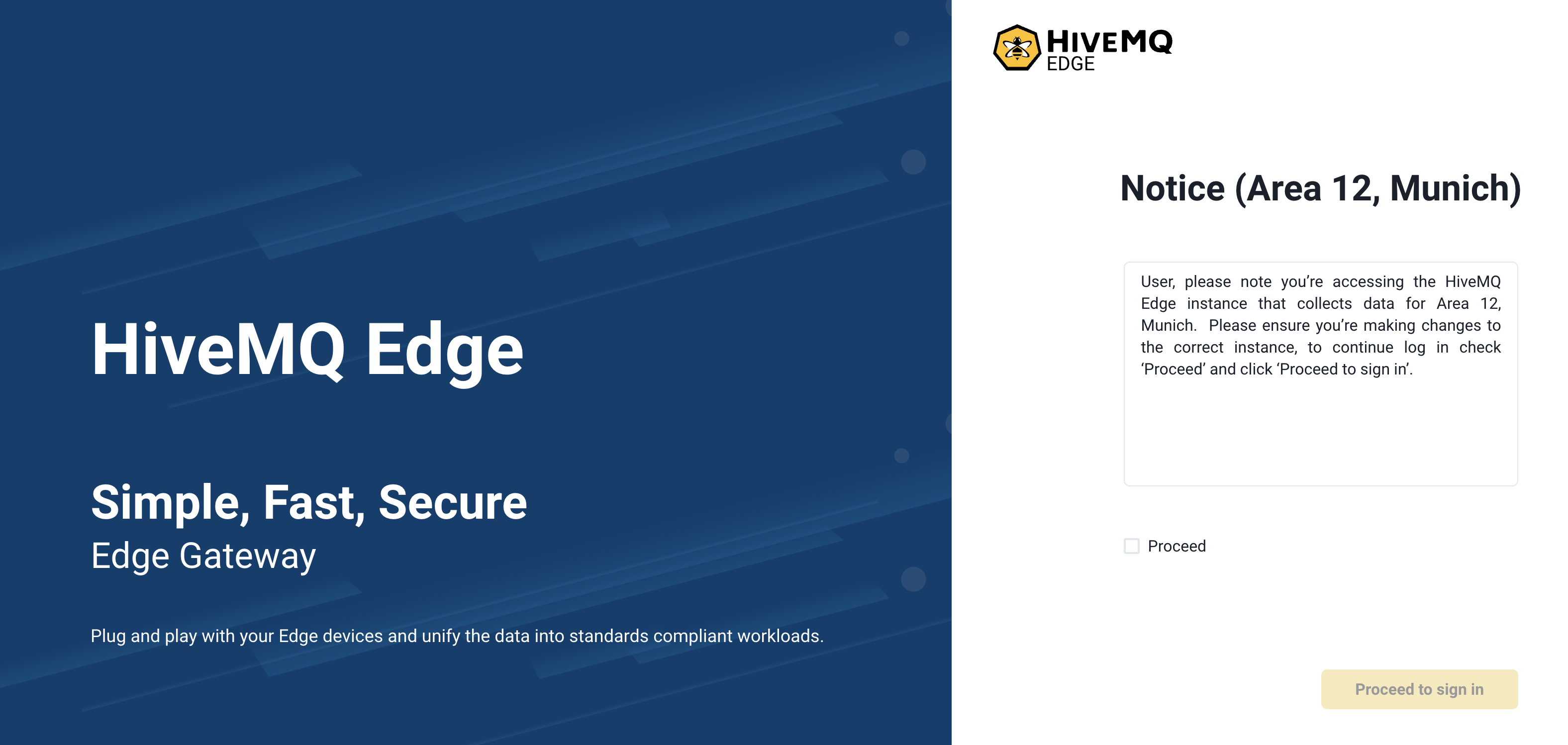 HiveMQ Edge pre-Login Notice