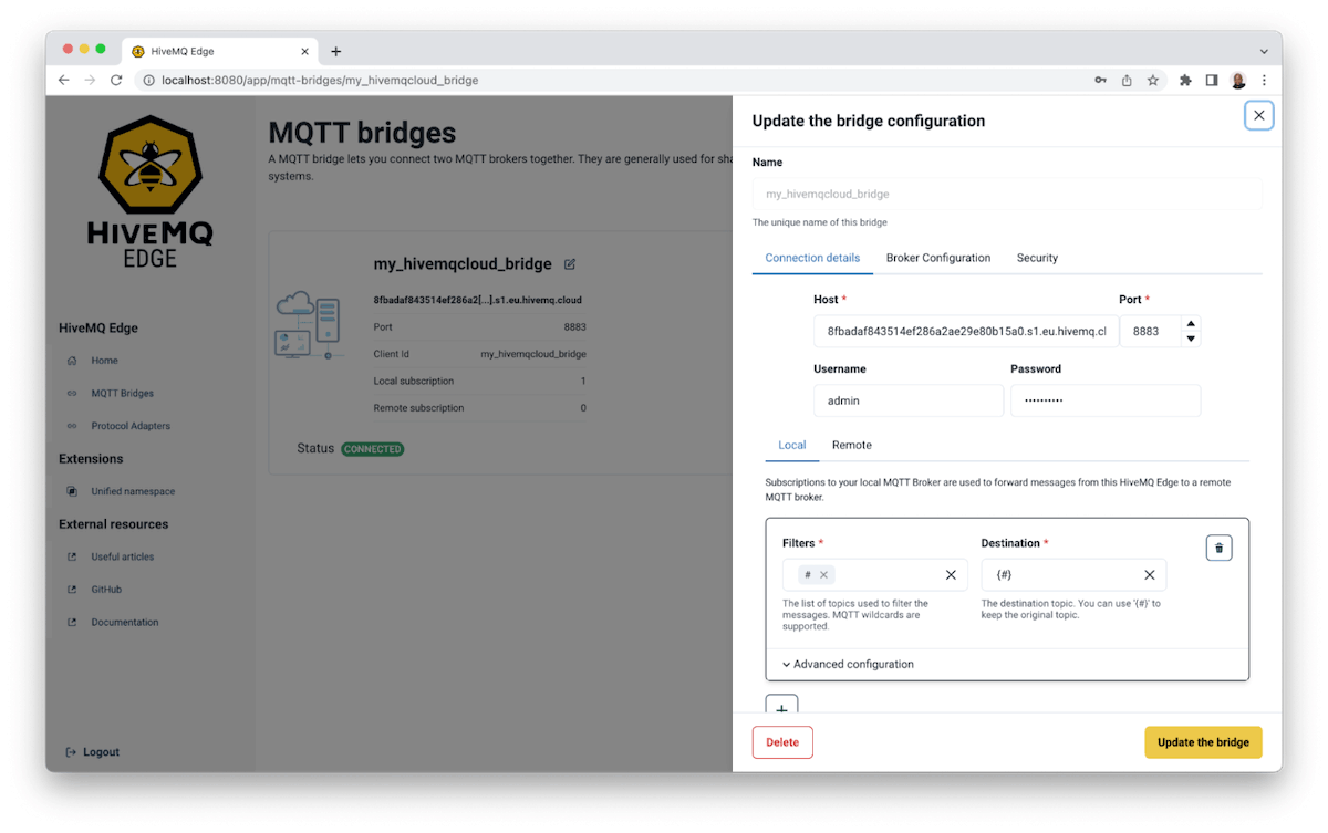 Adding MQTT Topics in HiveMQ Edge