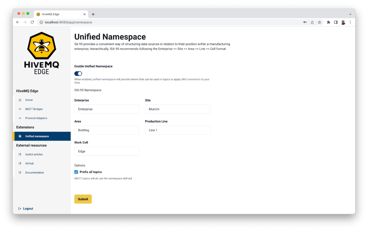 HiveMQ Edge Unified Namespace