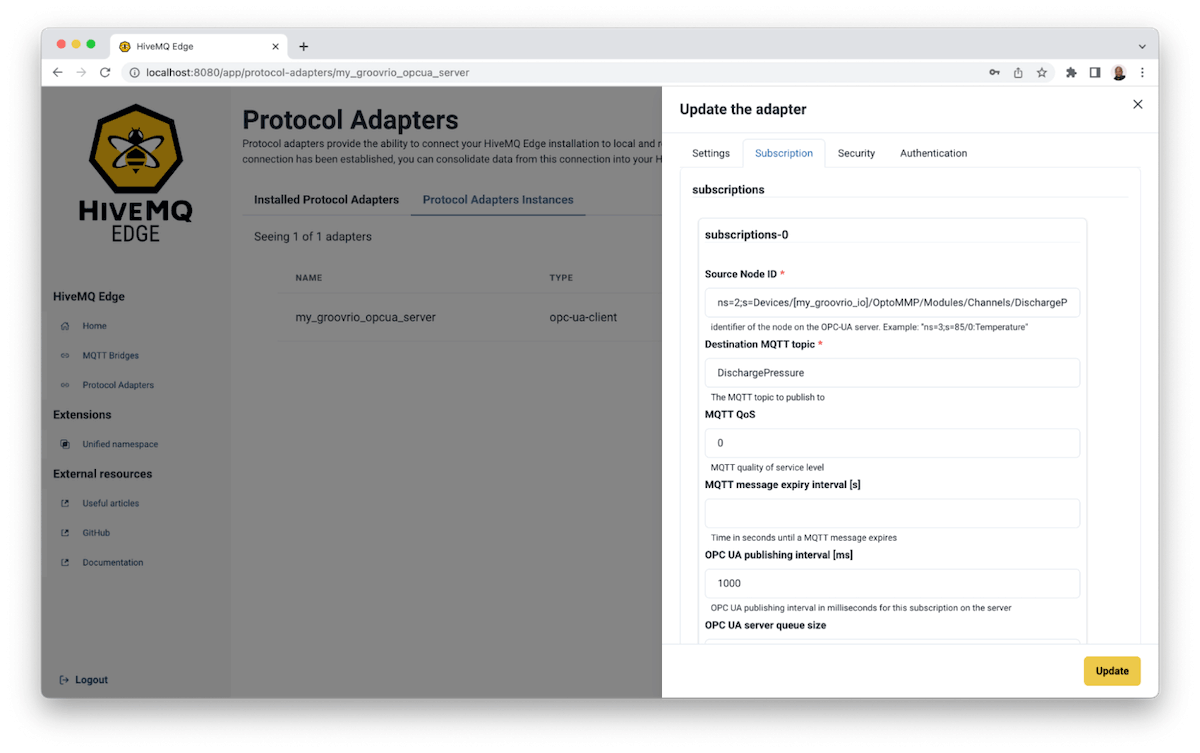 HiveMQ Edge Subscription