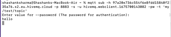 The screenshot shows MQTT CLI on a local device subscribing to same topic as the web client