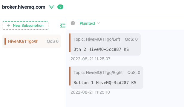 MQTT client shows messages MQTT client shows messages