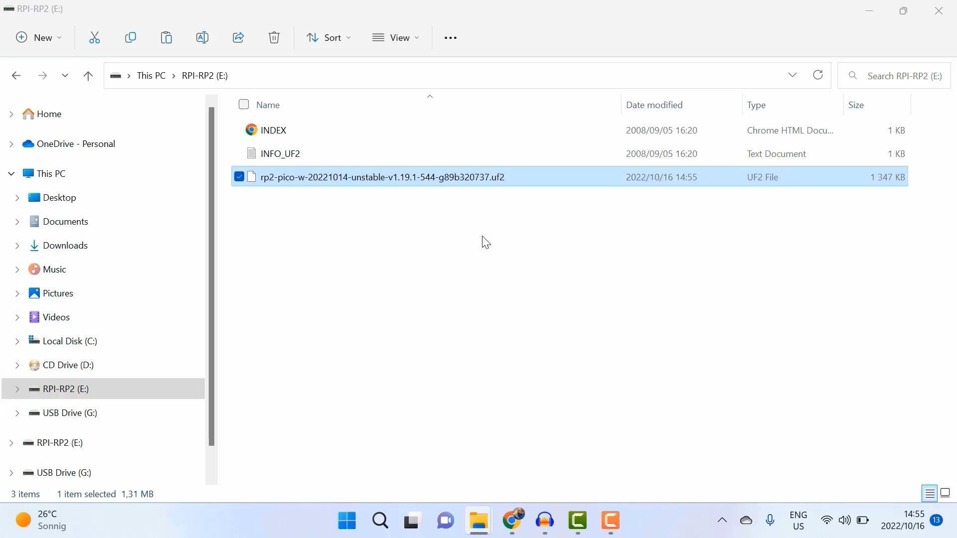 Copy of bootloader file into the RP1-RP2 storage Copy of bootloader file into the RP1-RP2 storage