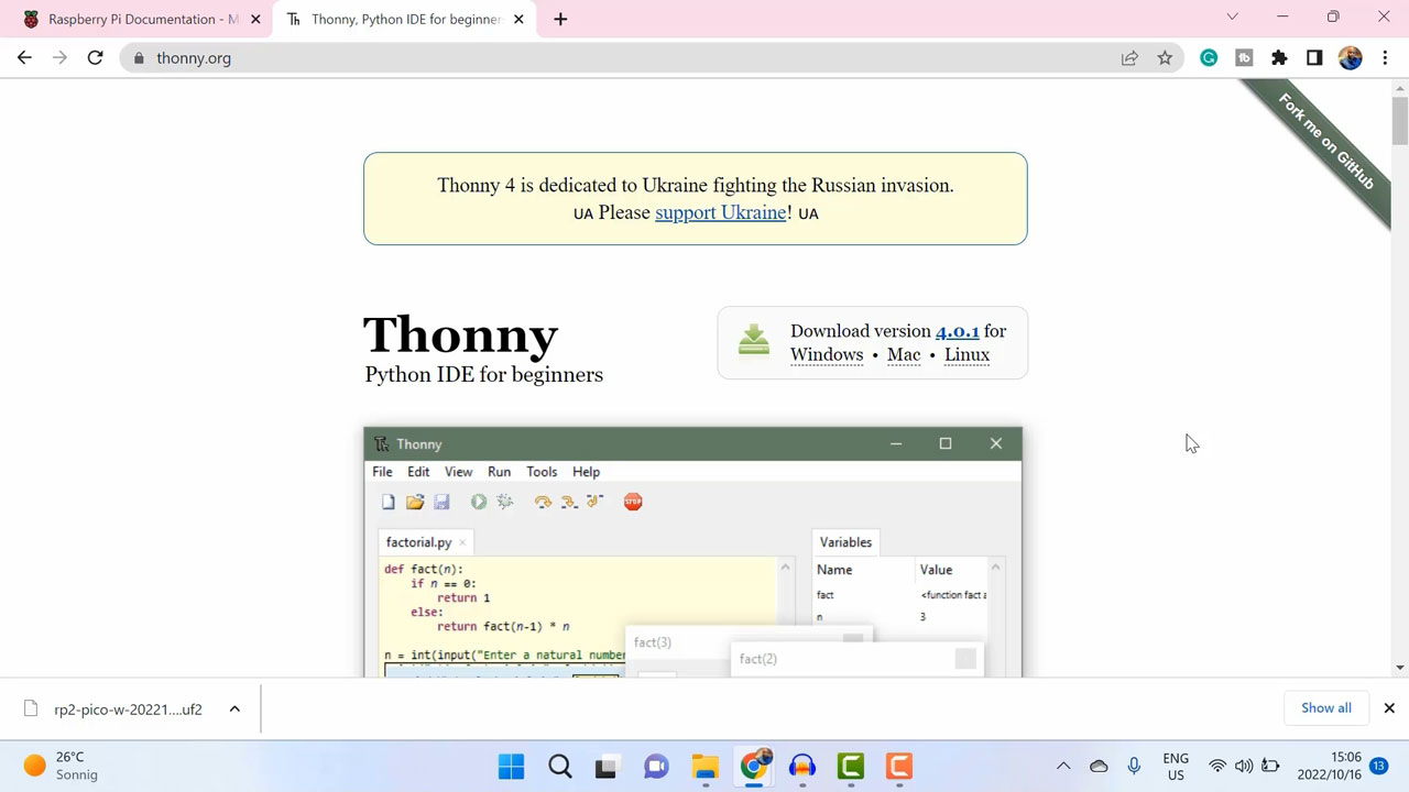 Homepage of the Thonny IDE website Homepage of the Thonny IDE website