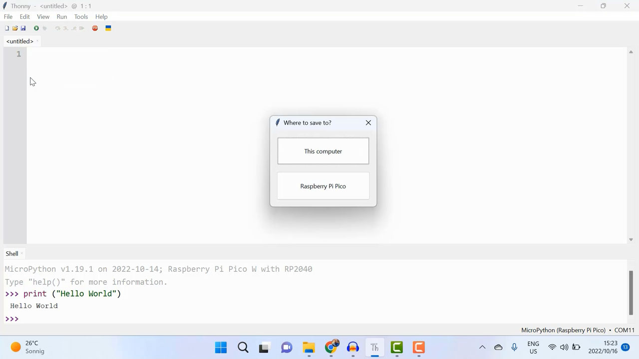Saving the program file on the Raspberry Pi Pico W Saving the program file on the Raspberry Pi Pico W