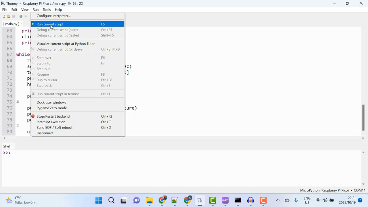 Deploying and running the code for reading sensor data