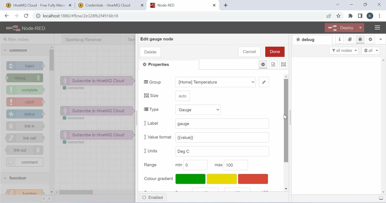 Gauge Nodes Interface on Node-Red