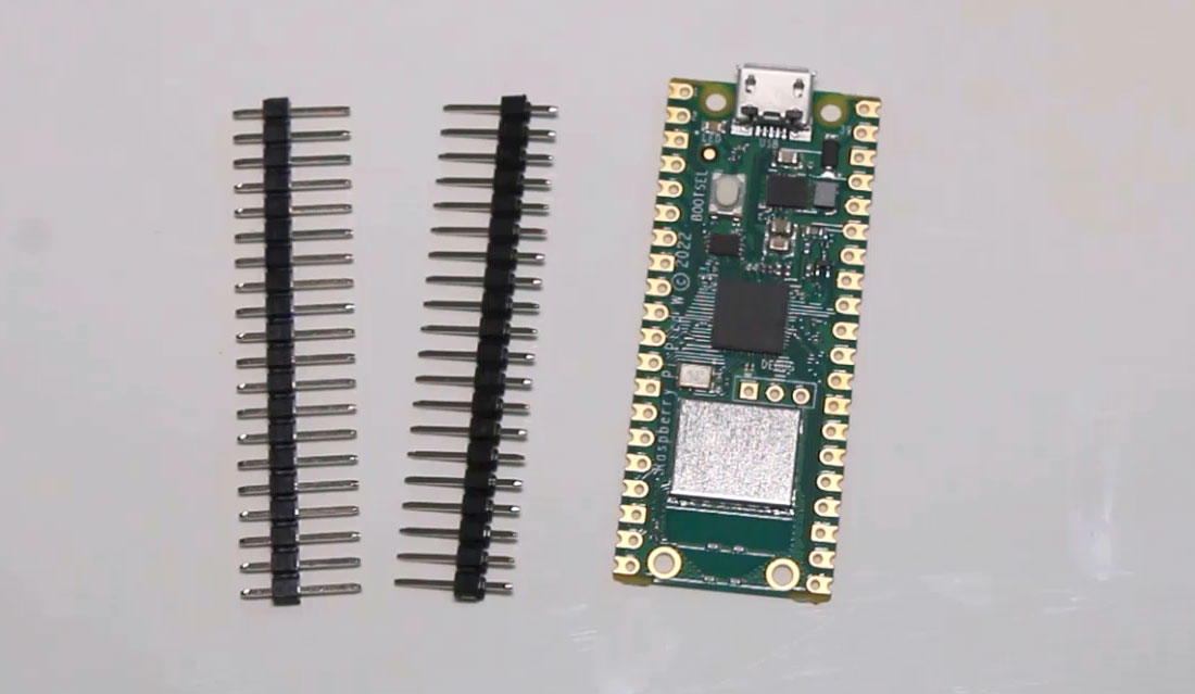 Image of Raspberry Pi Pico W without pins and pin headers that can be soldered on Image of Raspberry Pi Pico W without pins and pin headers that can be soldered on