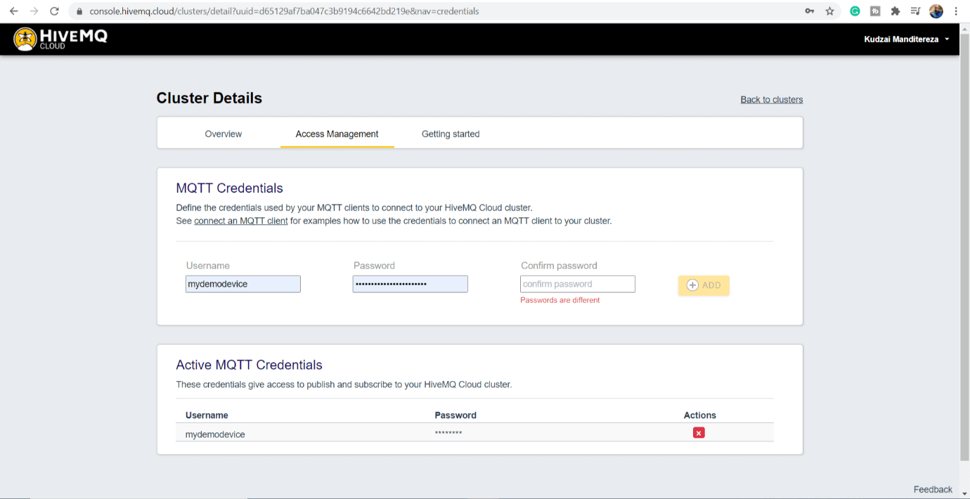 HiveMQ Cloud Cluster Details HiveMQ Cloud Cluster Details
