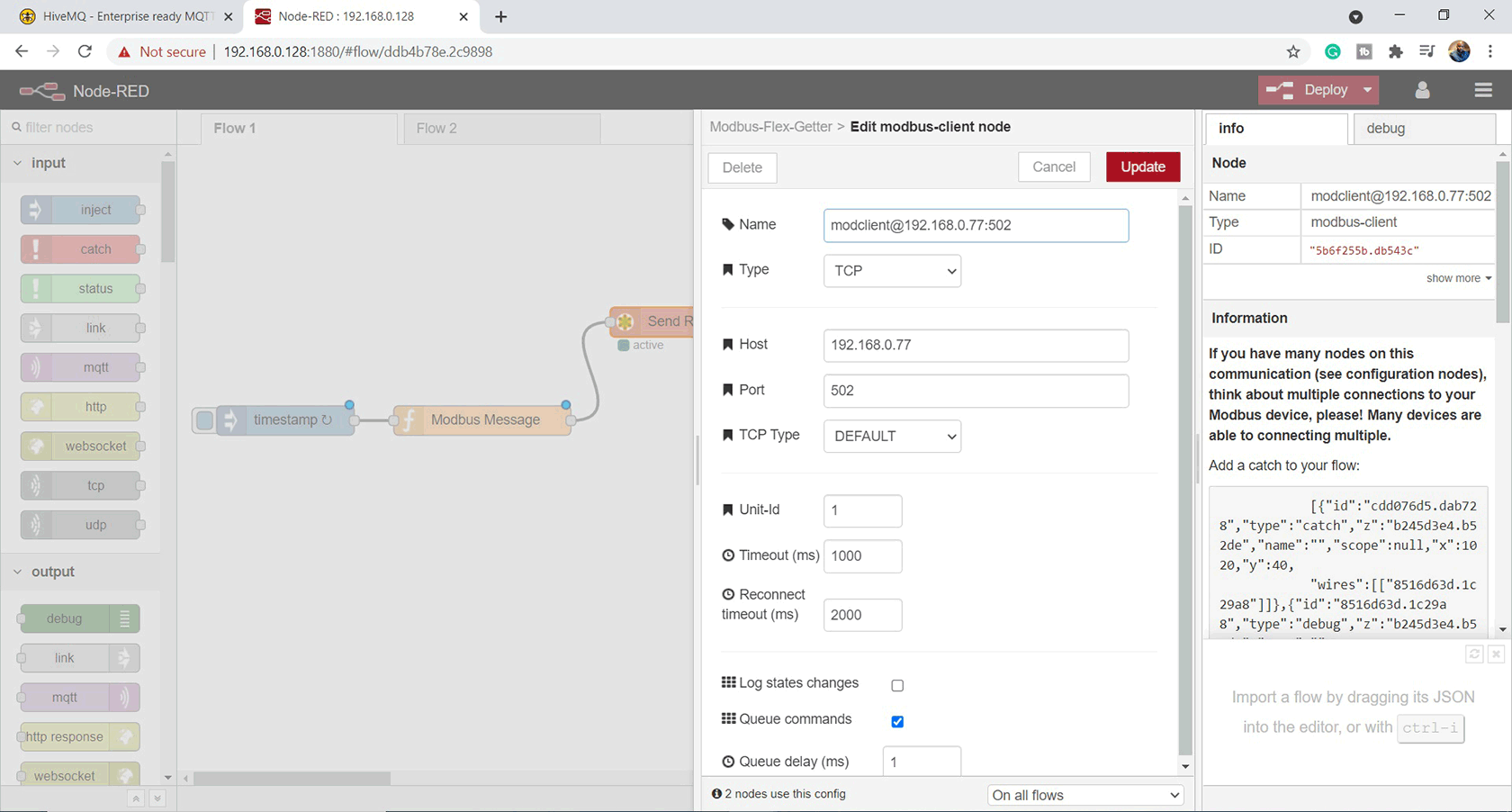 Node Red Edit Modbus Client Node