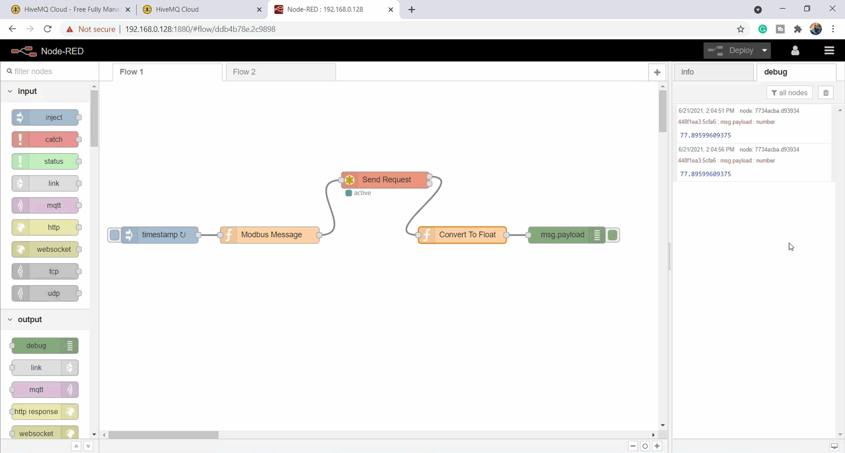 Node Red Potentionmeter Reading