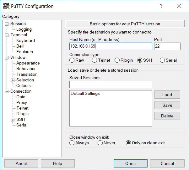 Putty Configuration