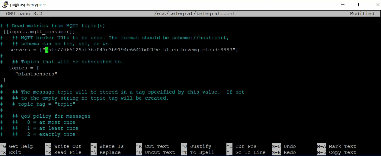 Set topic to plantsensors Set topic to plantsensors