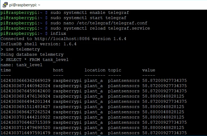 Logging the telemetry data to InfluxDB