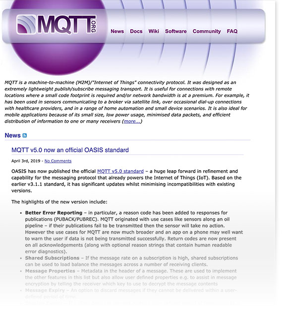 Old MQTT.org Website Screenshot of old MQTT.org Website
