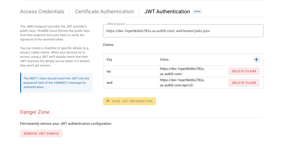 JWT Authentication in HiveMQ Cloud Starter