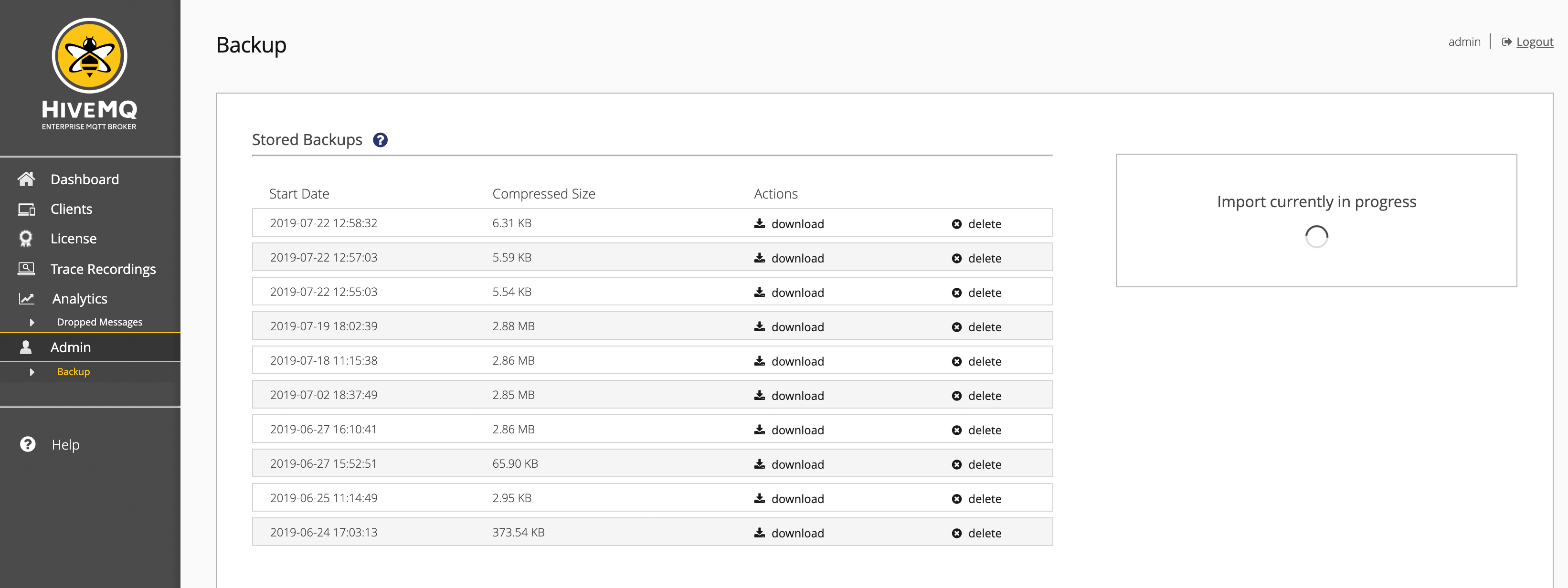 Dashboard: Backup & Restore